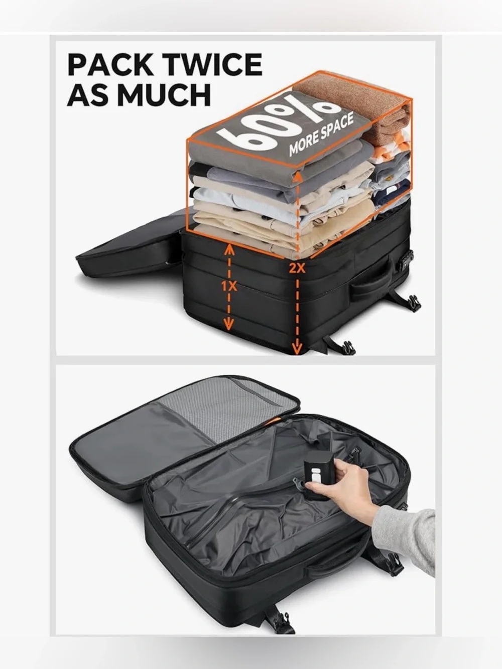 Vacuum Backpack Travel, 70L Expandable Carry On Backpack With Compression System